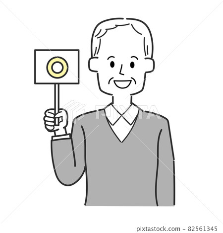 Grandfather holding a card with a circle on it Grandfather holding a card with a circle on it 82561345