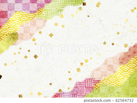 Colorful Japanese paper paper joint style background frame with gold leaf 82564732