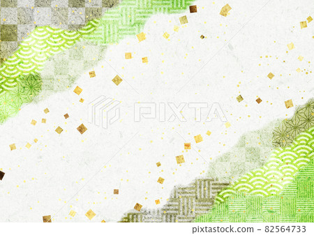Green Japanese paper paper joint style background frame with gold leaf 82564733