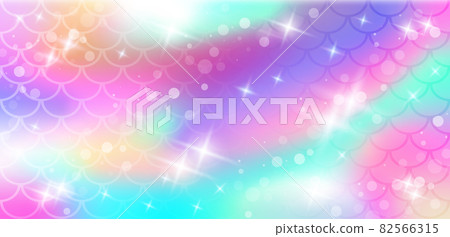 Holographic background with mermaid scales and magic stars. A pattern with a mermaids tail on a gradient. Marine underwater pattern. Vector 82566315