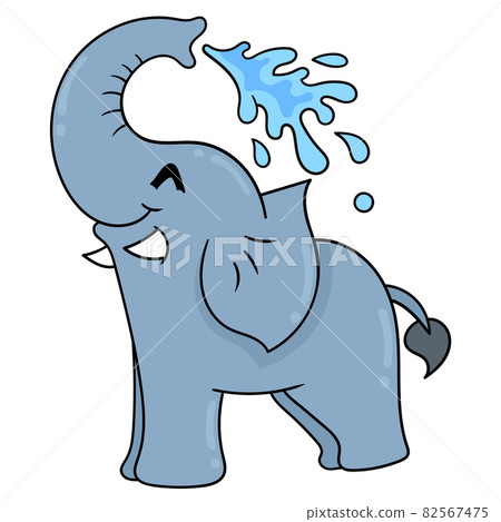elephant is happy bathing squirting water from trunk, doodle icon image kawaii elephant is happy bathing squirting water from trunk, doodle icon image kawaii 82567475