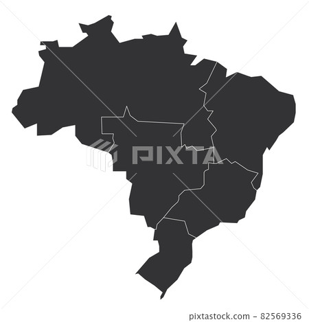 Political map of Brazil. States divide by color into 5 regions. Simple blank vector map. 82569336