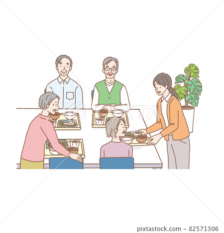 Illustration of a dining scene in a nursing home 82571306
