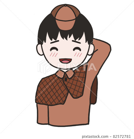 A young detective (male 1) scratching his head and laughing 82572781