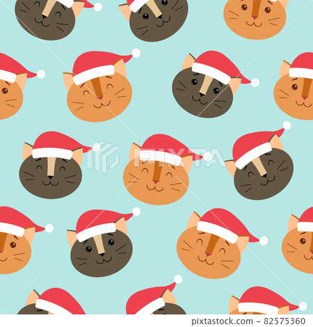 Seamless pattern with cats in Christmas hats - Stock Illustration ...