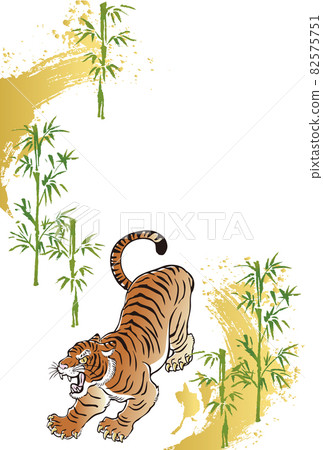 2022年新年賀年卡虎年虎虎漆墨畫框複製空間模板背景豎版 82575751