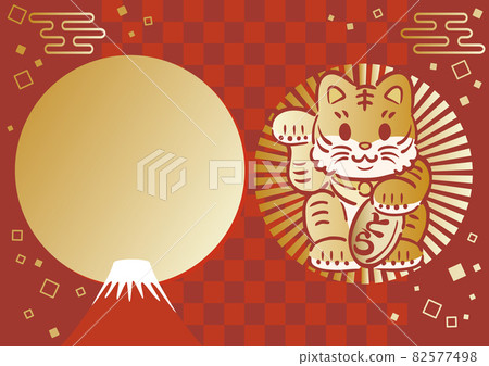 虎年虎年 2022 年新年框架廣告 Maneki Neko 虎斑背景 可愛的複制空間 82577498