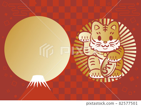 虎年虎年 2022 年新年框架廣告 Maneki Neko 虎斑背景 可愛的複制空間 虎年虎年 2022 年新年框架廣告 Maneki Neko 虎斑背景 可愛的複制空間 82577501