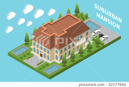 Suburban Mansion Isometric Composition 82577608