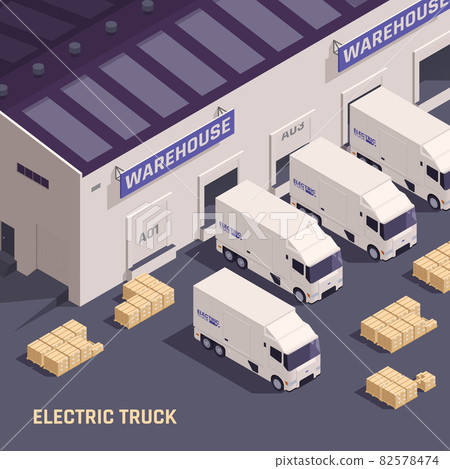 Electric Truck Isometric Composition Electric Truck Isometric Composition 82578474