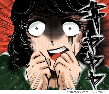 70's shojo manga The face of a black-haired woman who becomes white-eyed due to fear 82579696