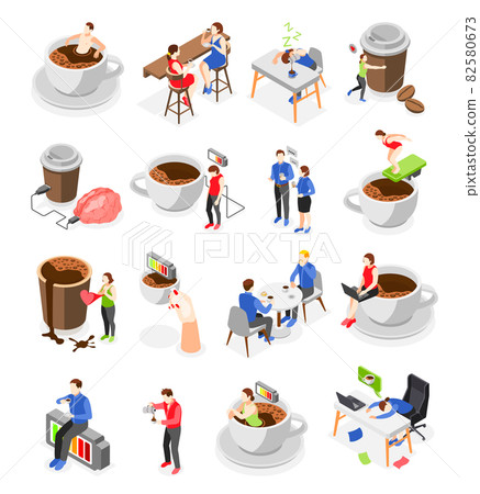 People Taking Coffee Break Isometric Icons 82580673