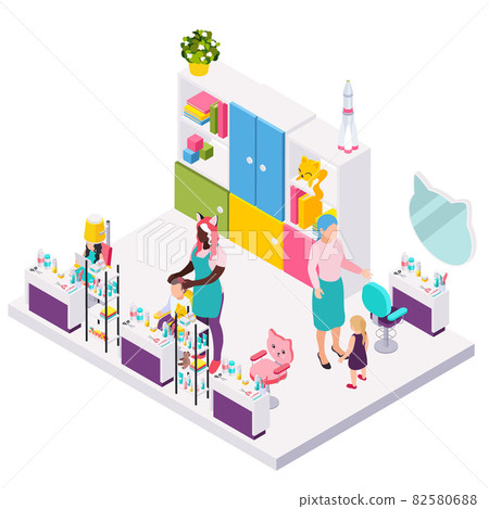 Children Hairdresser Isometric Composition Children Hairdresser Isometric Composition 82580688