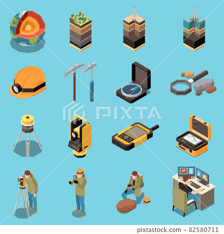 Geology Earth Exploration Isometric Icon Set 82580711