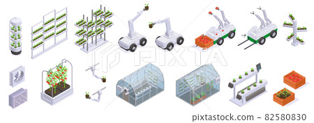 Isometric Modern Greenhouse Icon Set 82580830