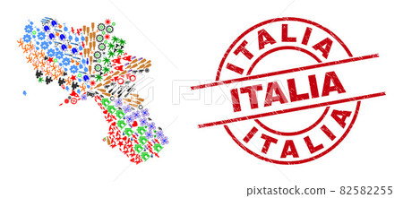 Italia Distress Watermark and Campania Region Map Mosaic of Different Items Italia Distress Watermark and Campania Region Map Mosaic of Different Items 82582255