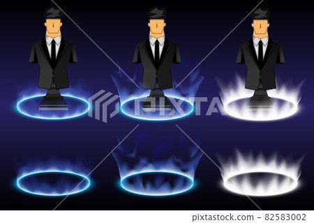 Sci-fi digital high-tech collection in glowing HUD elements interface. Hologram portal of science futuristic technology. Magic warp gate in game fantasy. Teleport podium. Computer engineer interface 82583002