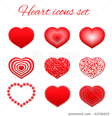 Set of nine red hearts flat icon isolated on... - Stock Illustration ...