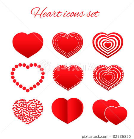 Set of nine red hearts flat icon isolated on... - Stock Illustration ...