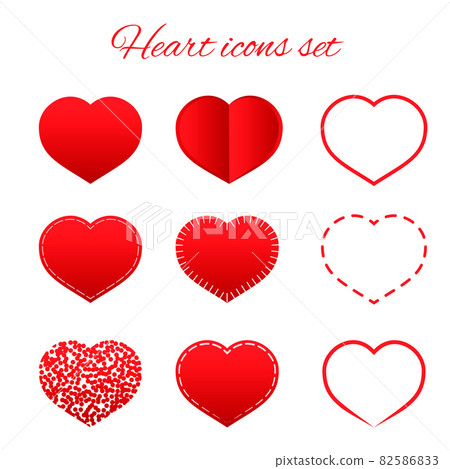 Set of nine red hearts flat icon isolated on... - Stock Illustration ...