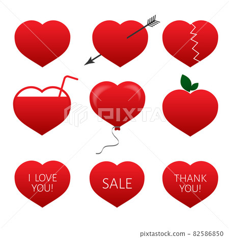 Set of nine red hearts. Flat icons isolated on... - Stock Illustration ...