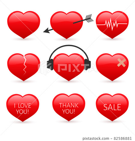 Set of nine red hearts icons isolated on white background. Valentine s day vector collection. Love story symbol. Easy to edit design template. Set of nine red hearts icons isolated on white background. Valentine s day vector collection. Love story symbol. Easy to edit design template. 82586881