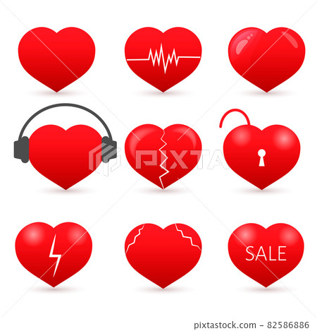 Set of nine red hearts isolated on white... - Stock Illustration ...