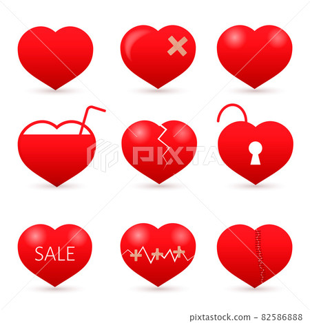 Set of nine red hearts isolated on white... - Stock Illustration ...