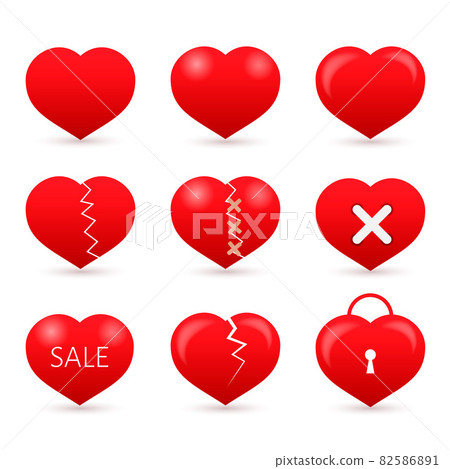 Set of nine red hearts isolated on white... - Stock Illustration ...