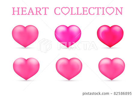 Pink heart collections. Set of six realistic hearts isolated on white background. 3d icons. Valentine s day vector illustration. Easy to edit design template. 82586895