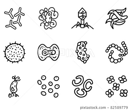 Bacteria and viruses line vector doodle simple icon set 82589779
