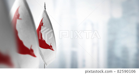 Small flags of Easter Island on a blurry background of the city Small flags of Easter Island on a blurry background of the city 82590106