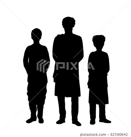Silhouettes Indian family of father with sons Silhouettes Indian family of father with sons 82590642