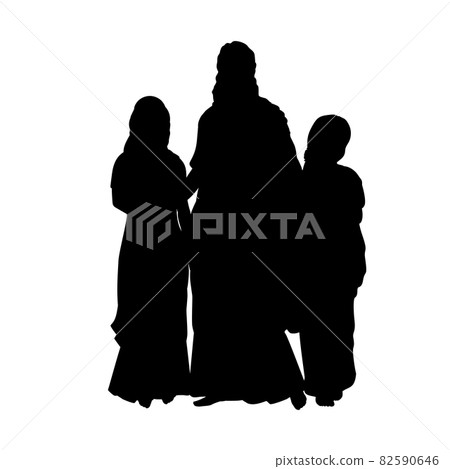 Silhouettes of mom and two daughters. Indian culture. Silhouettes of mom and two daughters. Indian culture. 82590646