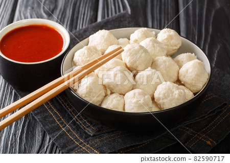Bakso Indonesian Meatball Best Street Food with sauce close up in the bowl. Horizontal 82590717