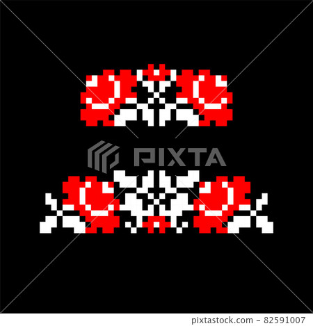 Vector set of folk Ukrainian symbol. Ukrainian national ornament. Traditional white and red Ukrainian embroidery on black background Vector set of folk Ukrainian symbol. Ukrainian national ornament. Traditional white and red Ukrainian embroidery on black background 82591007