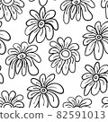 Vector seamless pattern with big line art flowers.  82591013