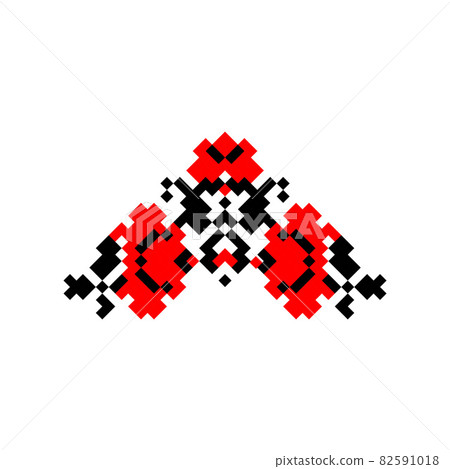 Vector illustration of folk Ukrainian symbol. Ukrainian national ornament. Traditional black and red Ukrainian embroidery on white background 82591018
