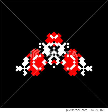 Vector illustration of folk Ukrainian symbol. Ukrainian national ornament. Traditional white and red Ukrainian embroidery on black background 82591020