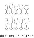 Vector set of wine glasses in different shapes. Line art glasses collection 82591327