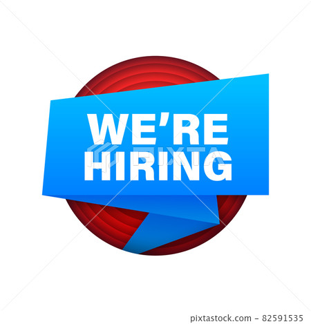 Ribbon banner with text we are hiring, poster in pop art style. Vector stock illustration. Ribbon banner with text we are hiring, poster in pop art style. Vector stock illustration. 82591535