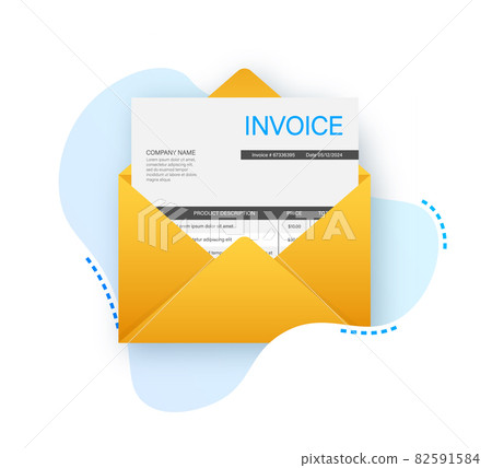 Invoice icon vector, email message received with bill document, flat style open envelope with invoice paper blank. Invoice icon vector, email message received with bill document, flat style open envelope with invoice paper blank. 82591584