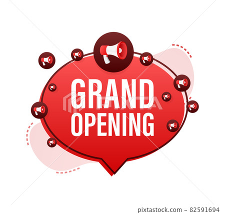 Megaphone label with grand opening. Megaphone banner. Web design. Vector stock illustration. Megaphone label with grand opening. Megaphone banner. Web design. Vector stock illustration. 82591694