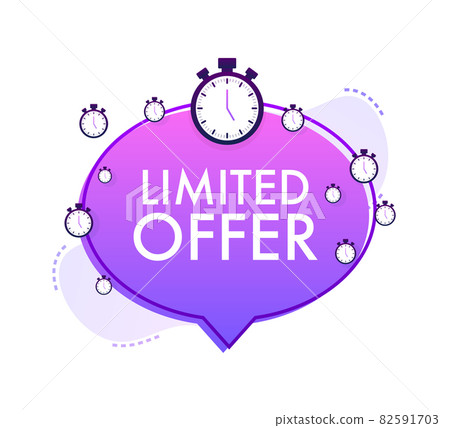Limited Offer Labels. Alarm clock countdown logo. Limited time offer badge. Vector illustration. Limited Offer Labels. Alarm clock countdown logo. Limited time offer badge. Vector illustration. 82591703