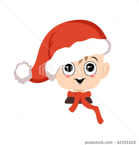 Avatar of a child with big eyes and a wide happy smile in a red Santa hat. Cute kid with a joyful face in a festive costume for new year and Christmas. Head of adorable baby with joyful emotions Avatar of a child with big eyes and a wide happy smile in a red Santa hat. Cute kid with a joyful face in a festive costume for new year and Christmas. Head of adorable baby with joyful emotions 82591828