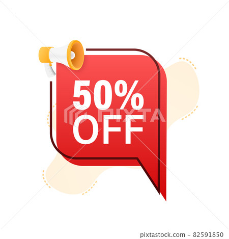 50 percent OFF Sale Discount Banner with megaphone. Discount offer price tag. 50 percent discount promotion flat icon. Vector illustration. 82591850