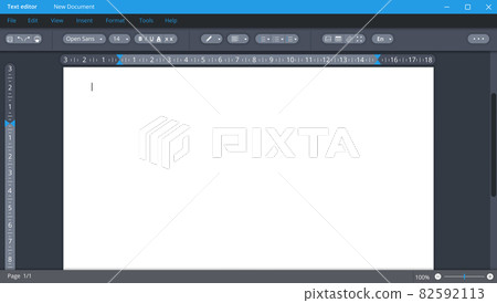 Text editor in dark theme with blank page. Digital application for documentation and correction Text editor in dark theme with blank page. Digital application for documentation and correction 82592113