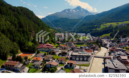 Famous village of Soelden in Austria - Solden from above Famous village of Soelden in Austria - Solden from above 82592393