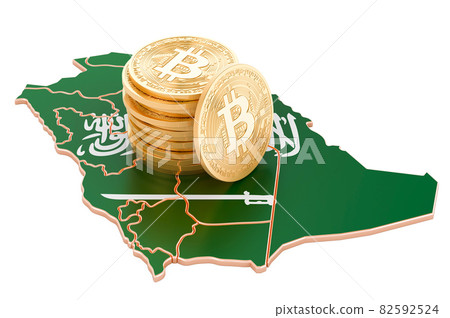 Bitcoin cryptocurrency in Saudi Arabia, 3D rendering 82592524