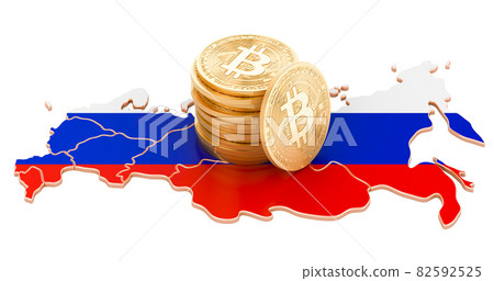 Bitcoin cryptocurrency in Russia, 3D rendering 82592525